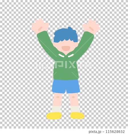 両手をあげている男の子のフラットなイラスト 115628632
