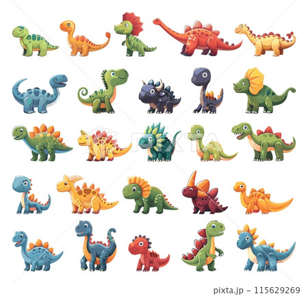 Cartoon Cute Tiny Dinosaurs Icon Set. White Background. Very Simple Cartoon Style Prehistoric Reptiles Jurassic Creatures Ancient Wildlife Extinct Animals Illustration Cartoon Cute Tiny Dinosaurs Icon Set. White Background. Very Simple Cartoon Style Prehistoric Reptiles Jurassic Creatures Ancient Wildlife Extinct Animals Illustration 115629269