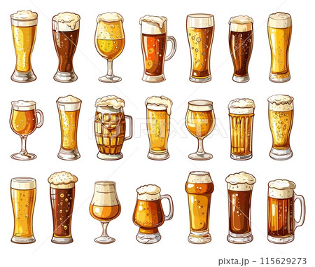 Cartoon Beer Glasses Icon Set. White Background. Very Simple Cartoon Style Pint Mug Stein Lager Ale Beverage Refreshment Bar Pub Alcohol Drinking Illustration Cartoon Beer Glasses Icon Set. White Background. Very Simple Cartoon Style Pint Mug Stein Lager Ale Beverage Refreshment Bar Pub Alcohol Drinking Illustration 115629273