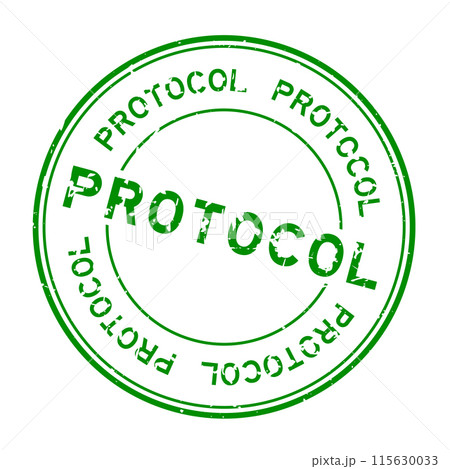Grunge green protocol word round rubber seal stamp on white background Grunge green protocol word round rubber seal stamp on white background 115630033