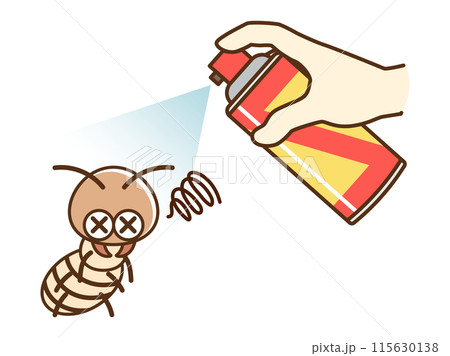 殺虫剤を噴射するイラスト_シロアリ 115630138