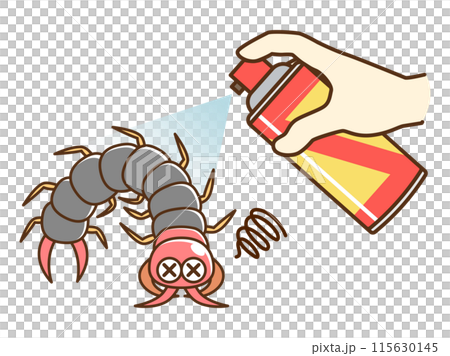 殺虫剤を噴射するイラスト_ムカデ 115630145