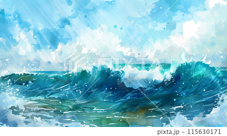 海の水彩画のイラスト素材 [115630171] - PIXTA