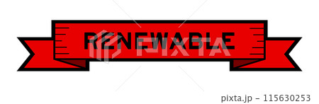 Ribbon label banner with word renewable in red color on white background Ribbon label banner with word renewable in red color on white background 115630253