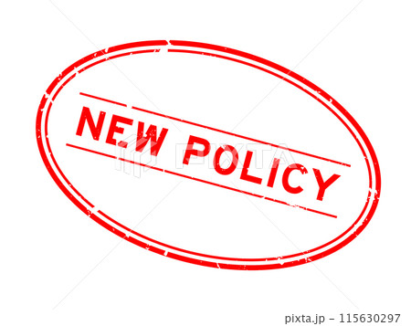 Grunge red new policy word oval rubber seal stamp on white background 115630297