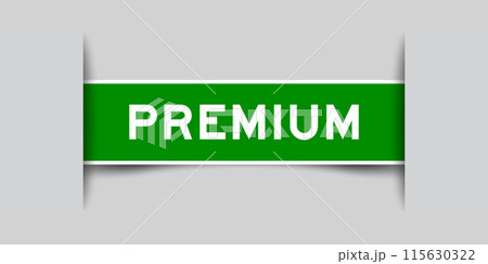 Green color square label sticker with word premium that inserted in gray background 115630322