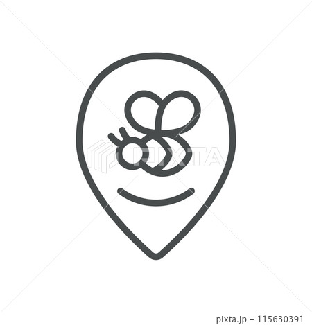Bee Farm Location Point Icon. Simple Line Illustration of a Map Pin with a Bee, Representing the Location of a Bee Farm. Bee Farm Location Point Icon. Simple Line Illustration of a Map Pin with a Bee, Representing the Location of a Bee Farm. 115630391