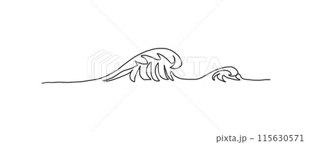 Sea waves continuous one line drawing, single line art element, minimalist sketch line vector illustration, summer holiday concept 115630571