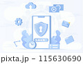 Data protection and protect personal detail concept. Safety and security technology. Sensitive information safety, security, account protect. Identity to access data. Flat design vector illustration. 115630690