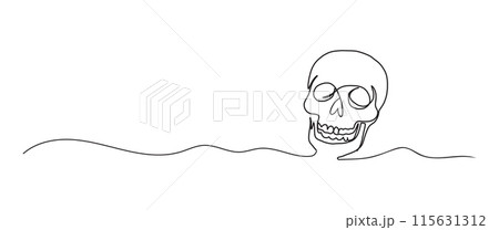 Skull skeleton continuous one line drawing, single line art element, minimalist sketch line vector illustration, halloween spooky concept 115631312