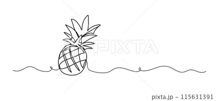 Pineapple fruit continuous one line drawing, single line art element, minimalist sketch line vector illustration, summer travel holiday concept 115631391