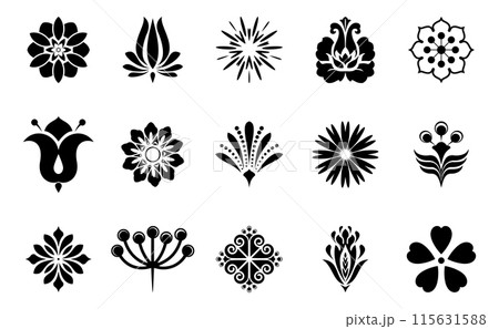 Flowers icon set. Flowers isolated on transparent background. Flowers in modern simple. Cute round flower plant nature collection. Vector illustrator Flowers icon set. Flowers isolated on transparent background. Flowers in modern simple. Cute round flower plant nature collection. Vector illustrator 115631588