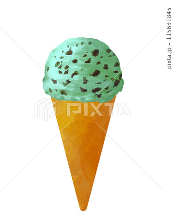 コーンに入ったチョコミントアイスクリーム 115631845