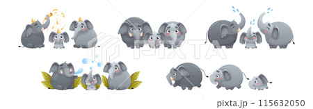 Elephant Family with Parent and Sweet Baby Together Engaged in Different Activity Vector Set Elephant Family with Parent and Sweet Baby Together Engaged in Different Activity Vector Set 115632050