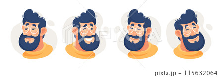 Bearded Man in Glasses Showing Different Emotion Vector Set Bearded Man in Glasses Showing Different Emotion Vector Set 115632064