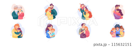 Embracing People Character Loving and Feeling Happy Vector Illustration Set 115632151
