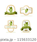 White wine label set with bunch of green grapes 115633120