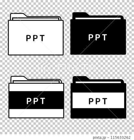 File extension PPT icon set of 4 (black and white) File extension PPT icon set of 4 (black and white) 115633262