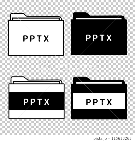 File extension PPTX icon set 4 types (black and white) File extension PPTX icon set 4 types (black and white) 115633263