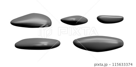 Smooth black stones 3D vector illustration set 115633374