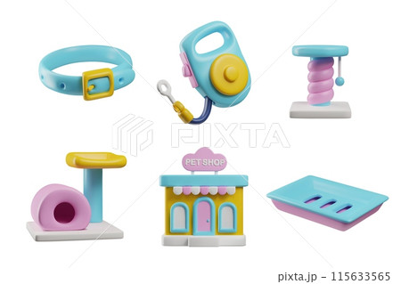 Pet shop toys 3d vector set illustration Pet shop toys 3d vector set illustration 115633565