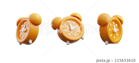 3D orange alarm clock vector set, render watch, sleeping or deadline timer, volumetric clock reminder icon 3D orange alarm clock vector set, render watch, sleeping or deadline timer, volumetric clock reminder icon 115633610