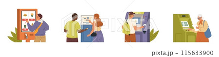 People using self-service terminal to buy, pay and order 115633900
