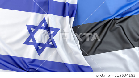 Fabric textures of Estonian and Israeli flags lying beside each other. 3D rendering 115634183