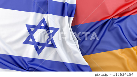 Israeli flag lying on top of Armenian flag representing nation. 3D rendering Israeli flag lying on top of Armenian flag representing nation. 3D rendering 115634184