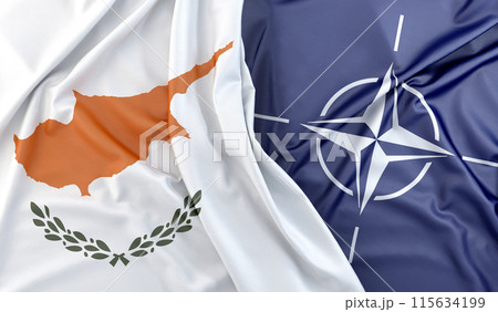 Flag of Cyprus and NATO waving together in the wind. 3D rendering 115634199