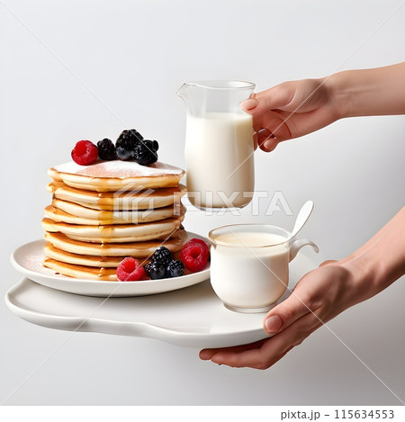 Morning Delight: Pancake, Strawberry, and Coffee in Minimal Style 115634553