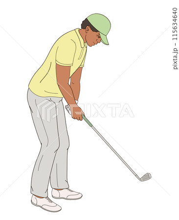 golf player African American male character with club 115634640