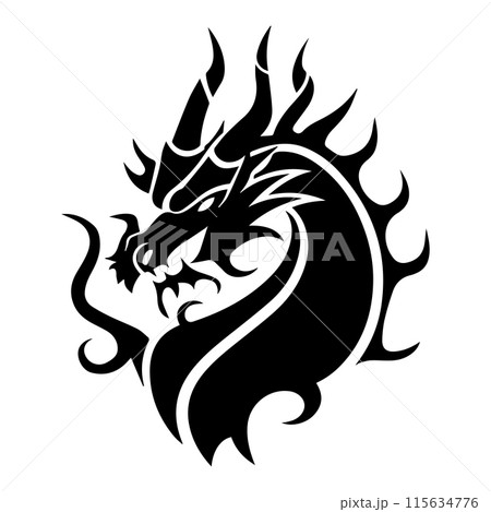 Dragon King logo or modern line icon. Vector line art and icon design with bold outline. Black and white Pixel Perfect minimalistic symbol isolate white background. Creative logotype 115634776