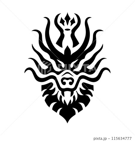 Dragon King logo or modern line icon. Vector line art and icon design with bold outline. Black and white Pixel Perfect minimalistic symbol isolate white background. Creative logotype 115634777