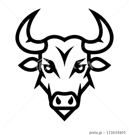 Big bull logo or modern line icon. Vector line art and icon design with bold outline. Black and white Pixel Perfect minimalistic symbol isolate white background. Creative logotype Big bull logo or modern line icon. Vector line art and icon design with bold outline. Black and white Pixel Perfect minimalistic symbol isolate white background. Creative logotype 115634805