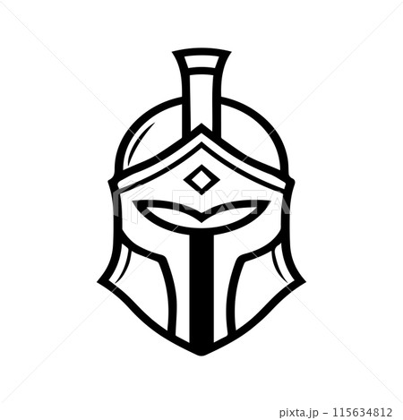 Spartan Warrior logo or modern line icon. Vector line art and icon design with bold outline. Black and white Pixel Perfect minimalistic symbol isolate white background. Creative logotype 115634812