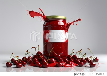 canned food, ripe red cherries canned in jars 115635014