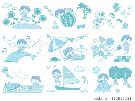 夏のイメージ　イラスト　青 115635151