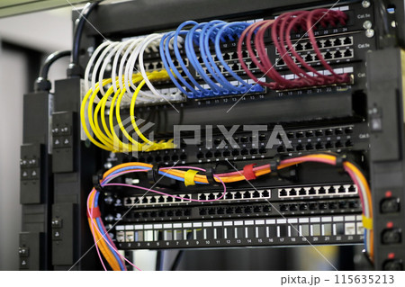 network data rack with networking equipment 115635213
