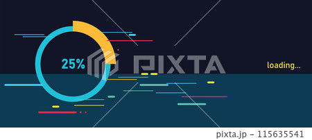 Loading bar concept. Progress data for upload or download. Techmology concept. Vector art.Vector art. Loading bar concept. Progress data for upload or download. Techmology concept. Vector art.Vector art. 115635541