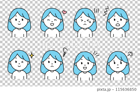 Simple female facial expression set_light blue Simple female facial expression set_light blue 115636850
