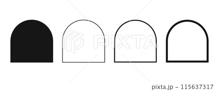 Set of arch shapes and frames. Blank templates for wedding invitation or greeting cards, business brochures, event banners in archway form isolated on white background. Vector graphic illustration 115637317