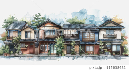 水彩で描いた日本の下町の住宅街 115638481