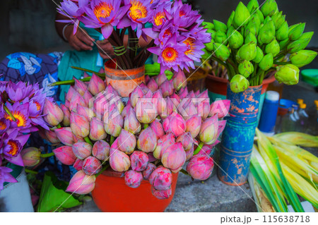 Purple-yellow lotus symbol of Sri Lanka. gift for the Buddha. 115638718