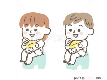 お風呂に入って体を洗っている子供のイラスト 115638860