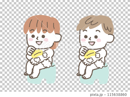 お風呂に入って体を洗っている子供のイラスト 115638860