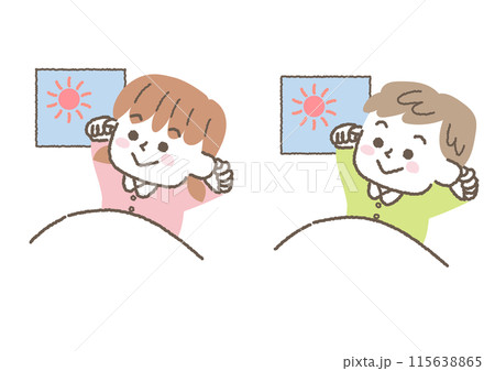 朝起きた子供達のイラストセット 朝起きた子供達のイラストセット 115638865
