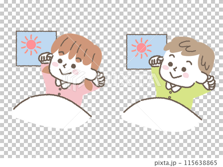 朝起きた子供達のイラストセット 朝起きた子供達のイラストセット 115638865