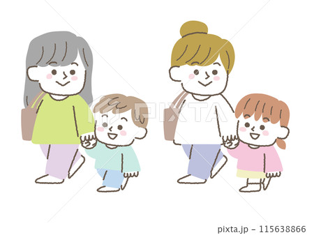 お母さんと歩いている子供のイラストセット 115638866