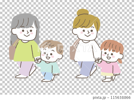 お母さんと歩いている子供のイラストセット 115638866